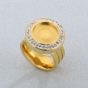 Signet Ring Stainless Steel Gold Plated Rhinestone Round Flat Top Triple Layer Band Vintage Hip Hop Jewelry For Men