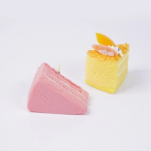 Realistic triangle mousse cake squishy toys with strawberry and fruit topping details