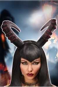 Detailed view of red and black gradient devil horn headband for Halloween cosplay