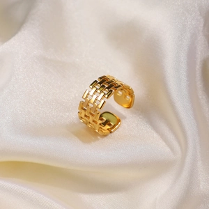 18K gold plated stainless steel watchband style open ring on elegant white silk cloth