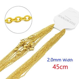 Detailed view of 2.0mm gold stainless steel O-chain necklace with 45cm length specs