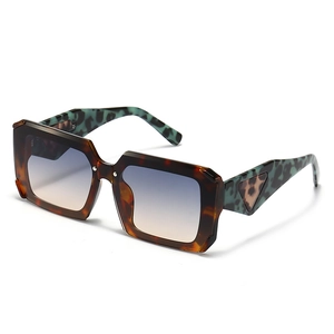Modern square flat top sunglasses with leopard print frame and gradient lenses