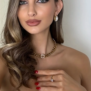 Parure de bijoux en acier titane doré avec boucles d'oreilles zircon et collier cubain