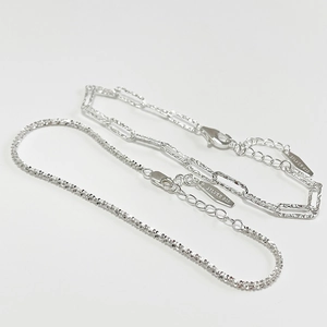 Bracciale Minimalista A Doppio Strato Scintillante In Argento Sterling 925 Catena A Maglie Rettangolari Regolabile Da Donna
