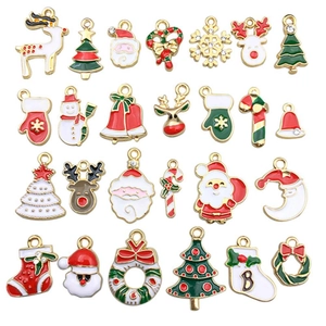 Mix of Christmas enamel alloy charms featuring Santa, reindeer, and festive trees