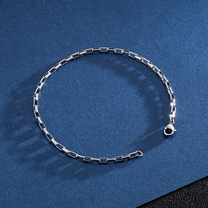 Minimalist silver stainless steel chain bracelet with rectangular links and lobster clasp