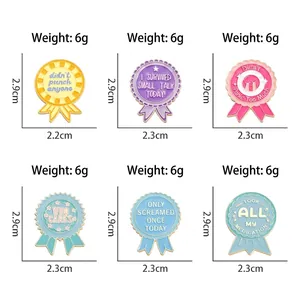 Set of six colorful creative alloy enamel medal pins with funny self-deprecating slogans