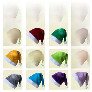 Detailed grid showing sixteen different colors of plush Christmas hats for party decor