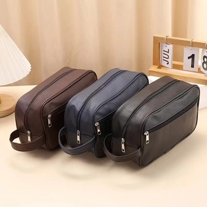Three color options of large capacity waterproof PU leather toiletry bags with handle