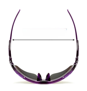Top view of purple sports sunglasses showing durable frame structure and polarized lenses