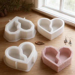 Two-compartment heart candle holder silicone molds for DIY resin storage box crafts