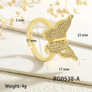 Detailed size chart for butterfly ring with 22mm wing width and 4g weight specs