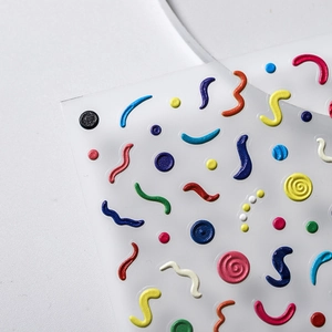 3D embossed colorful stripe nail art stickers with wavy curves and dot relief texture