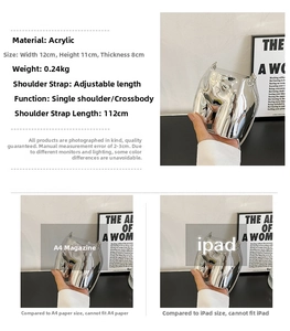 Detail specifications of a cat-shaped acrylic crossbody bag with dimensions and strap info