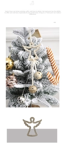 Close-up of glittery angel Christmas ornament with festive golden bell and candy props