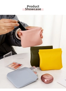 Detailed close-up of mini PU leather pouch showing the automatic metal spring closure