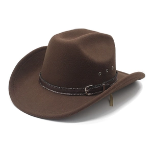 Western Cowboy Hat Wide Brim Felt Outdoor Sun Hat Vintage Style With Metal Buckle And Breathable Eyelets For Men Women