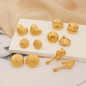 Minimalist Stainless Steel Gold Heart Stud Earrings For Women Irregular Lava Geometric Hammered Texture Fashion Jewelry