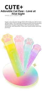 Macro shot of cat paw retractable erasers in pastel gradient colors for clean erasing