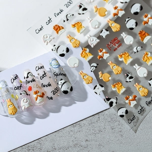 3D Embossed Nail Art Stickers Self Adhesive Cartoon Animal Panda Rabbit Squirrel Decals For Manicure Decoration