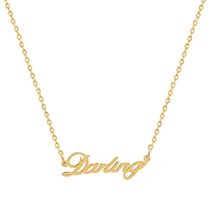 Minimalist titanium steel gold necklace with a cursive Darling word pendant