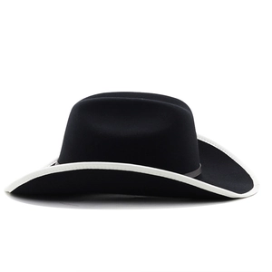 Classic black felt western cowboy hat with a stylish white contrast bound edge