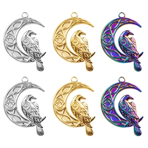 Stainless Steel Crescent Moon Raven Pendant Necklace Gothic Celtic Knot Pentagram Wiccan Jewelry For Women