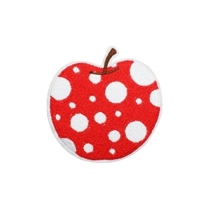 Red apple embroidery patch with white polka dots for DIY clothing and bag decor