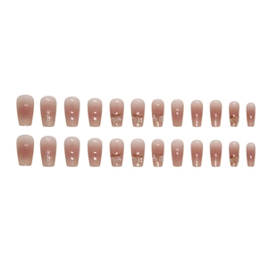 Rosa Ombre Sargnägel Set mit Champagner Glitzer und Muschel Akzenten