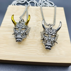 Retro hip hop bull head mask pendant necklace in silver and gold stainless steel finish