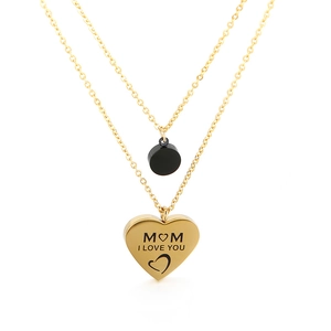 Collana a doppio strato placcata oro 18K con pendenti a cuore e cerchio per la mamma
