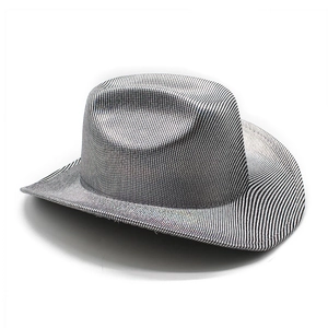 Detailed view of silver glitter western cowboy hat with metallic texture for party