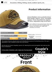 Detailed size specifications for a vintage washed denim baseball cap with embroidery