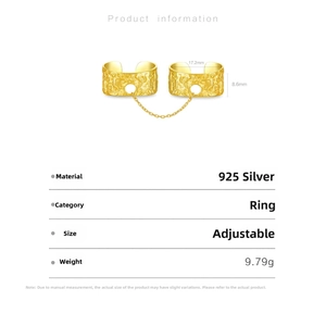 Size specifications of 925 sterling silver adjustable double rings connected by chain