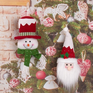 Christmas Tree Hanging Ornaments LED Glowing Plush Fabric Santa Snowman Pendant Holiday Party Decor