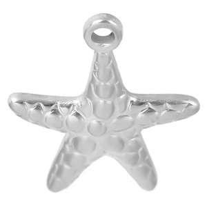 Detailed close-up of a 304 stainless steel starfish pendant with textured metallic finish