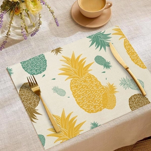Summer Tropical Pineapple Lemon Place Mats Heat Resistant Washable Linen Polyester Table Mats Kitchen Dining Home Decor