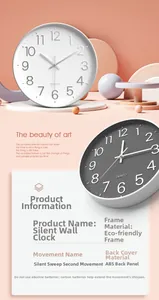 Detail of modern wall clock featuring a silent quartz movement and premium ABS back panel