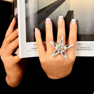 Fashion Star Shaped Open Ring Rhinestone Inlaid Copper Adjustable Finger Ring For Women Personalized Ins Style Jewelry Gift