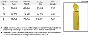 Size chart showing bust, waist, hips and length for the elegant bodycon long dress