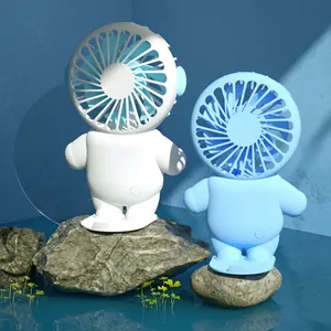 Portable astronaut mini handheld USB fan in white and blue with desk charging stand
