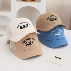 Kids breathable mesh baseball caps with SKY embroidery in multiple colors for summer