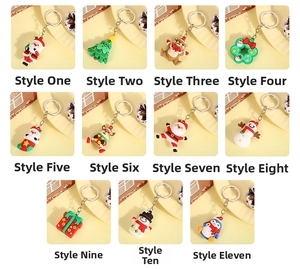 Detailed collection of 11 unique Christmas PVC keychains with festive holiday characters