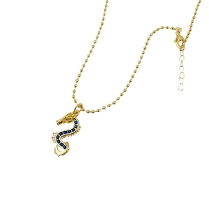 18K gold plated dragon pendant necklace with blue zircon stones on a gold ball chain