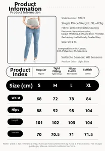 Size chart for maternity slim fit jeans with waist, hip, and length measurements in cm