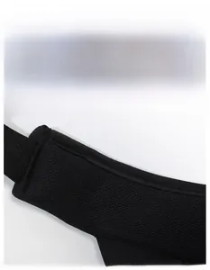 Close-up of wide sweatband design with breathable mesh fabric on black sun visor hat