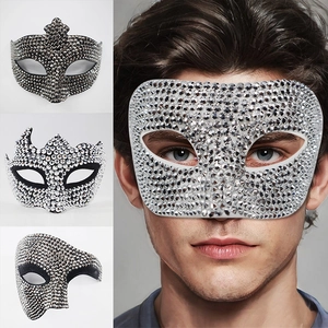 Maschera Da Mascherata Lusso Strass Mezza Faccia Festa Halloween Cosplay Carnevale Brillante Vintage Elegante Unisex
