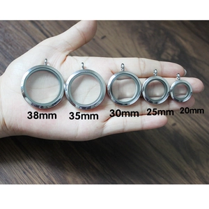 Five sizes of stainless steel glass locket pendants ranging from 20mm to 38mm
