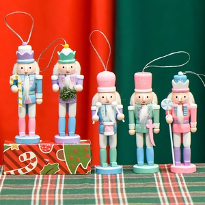 Five-piece set of 13cm pastel macaron wooden nutcracker ornaments for Christmas decoration