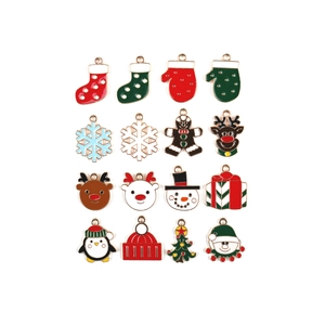 DIY Christmas alloy enamel charms set featuring Santa Claus, snowflakes and trees